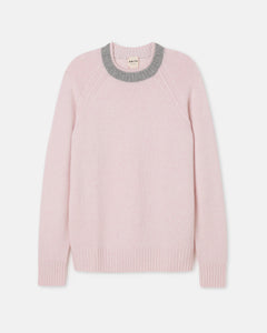 Double Neck Trim Crew Neck Sweater