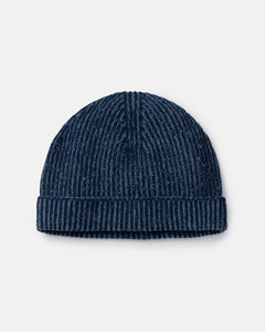 Navy ribbed cashmere beanie hat