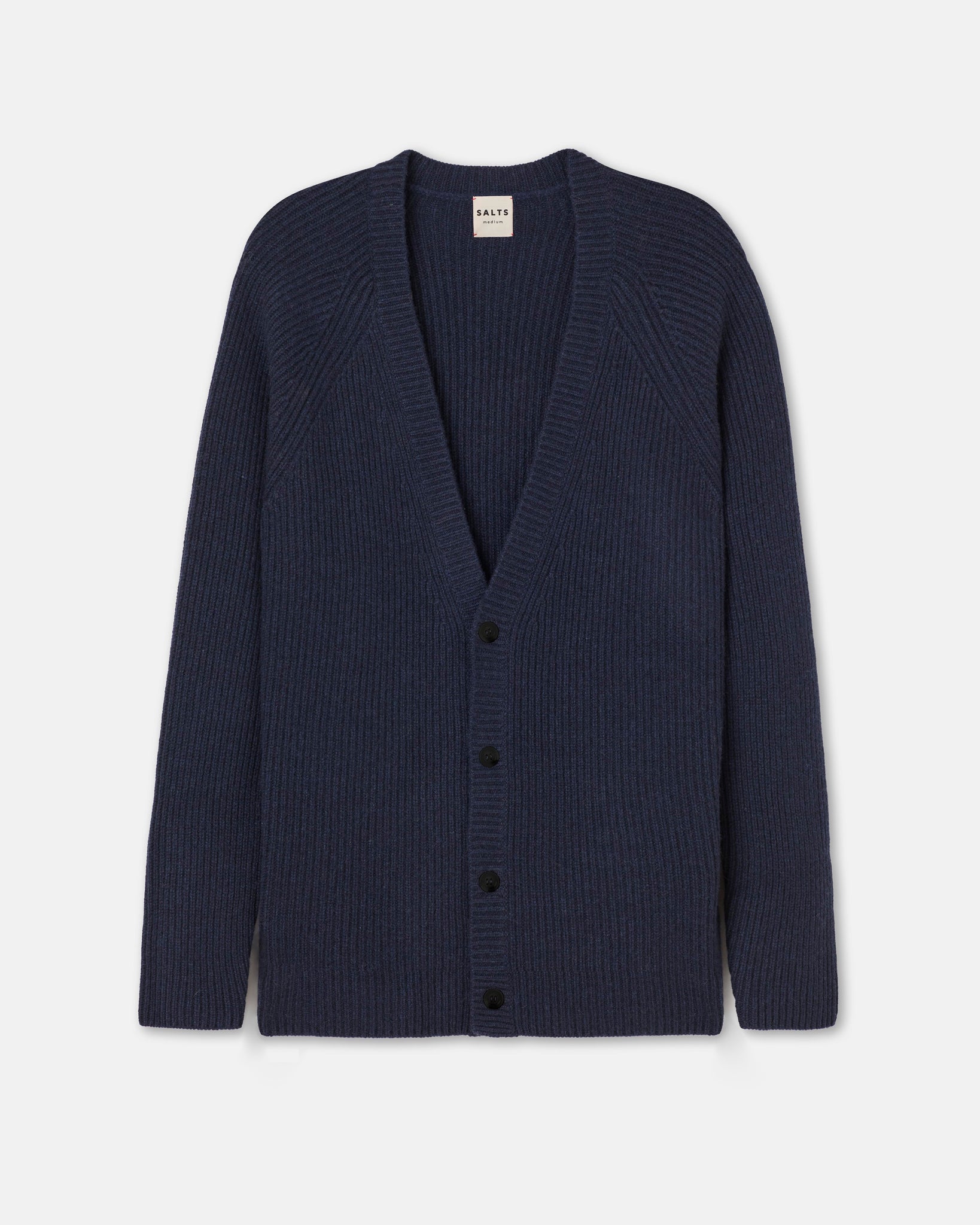 Navy ribbed recycled cashmere cardigan