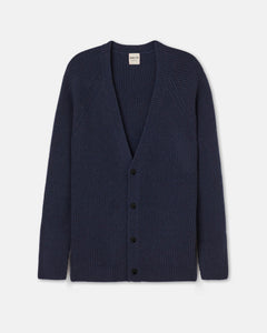 Navy ribbed recycled cashmere cardigan