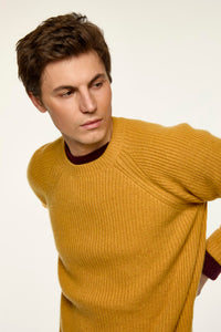 Ochre ribbed recycled cashmere crew neck sweater
