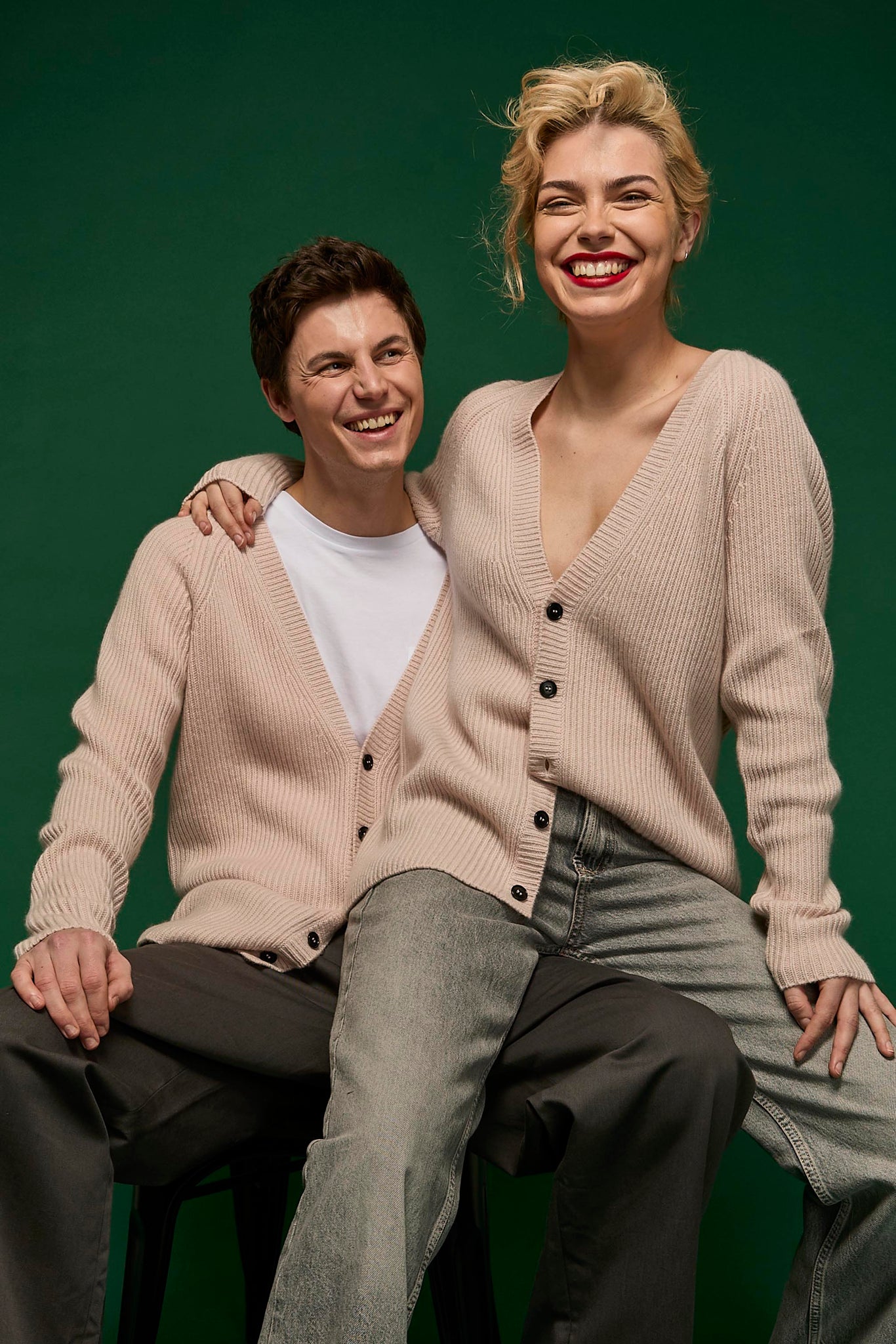 Chunky rib pink cashmere cardigans