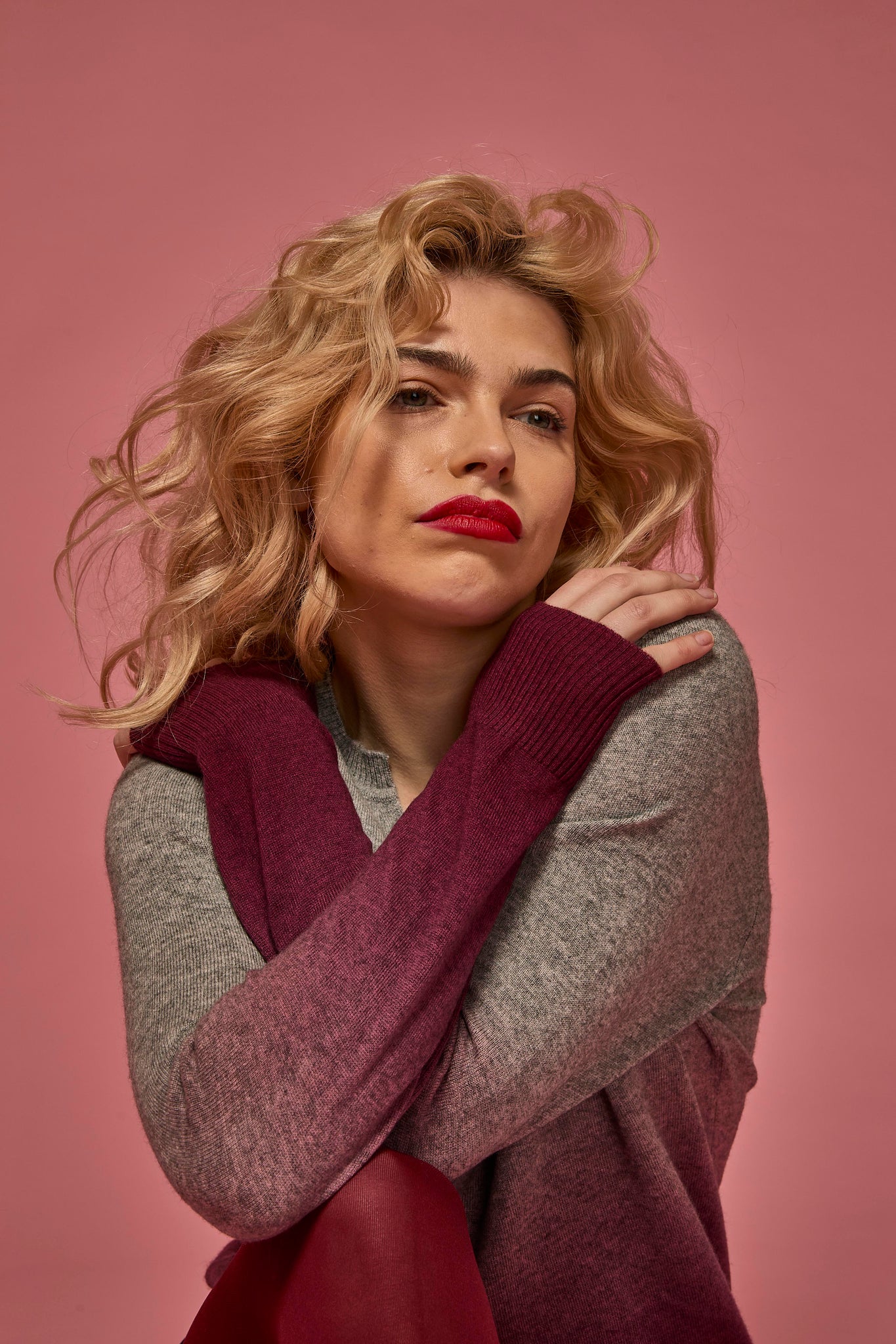 Woman wearing a gradient pattern sweater