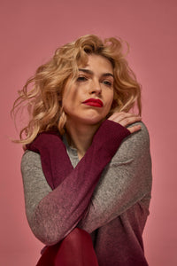Woman wearing a gradient pattern sweater