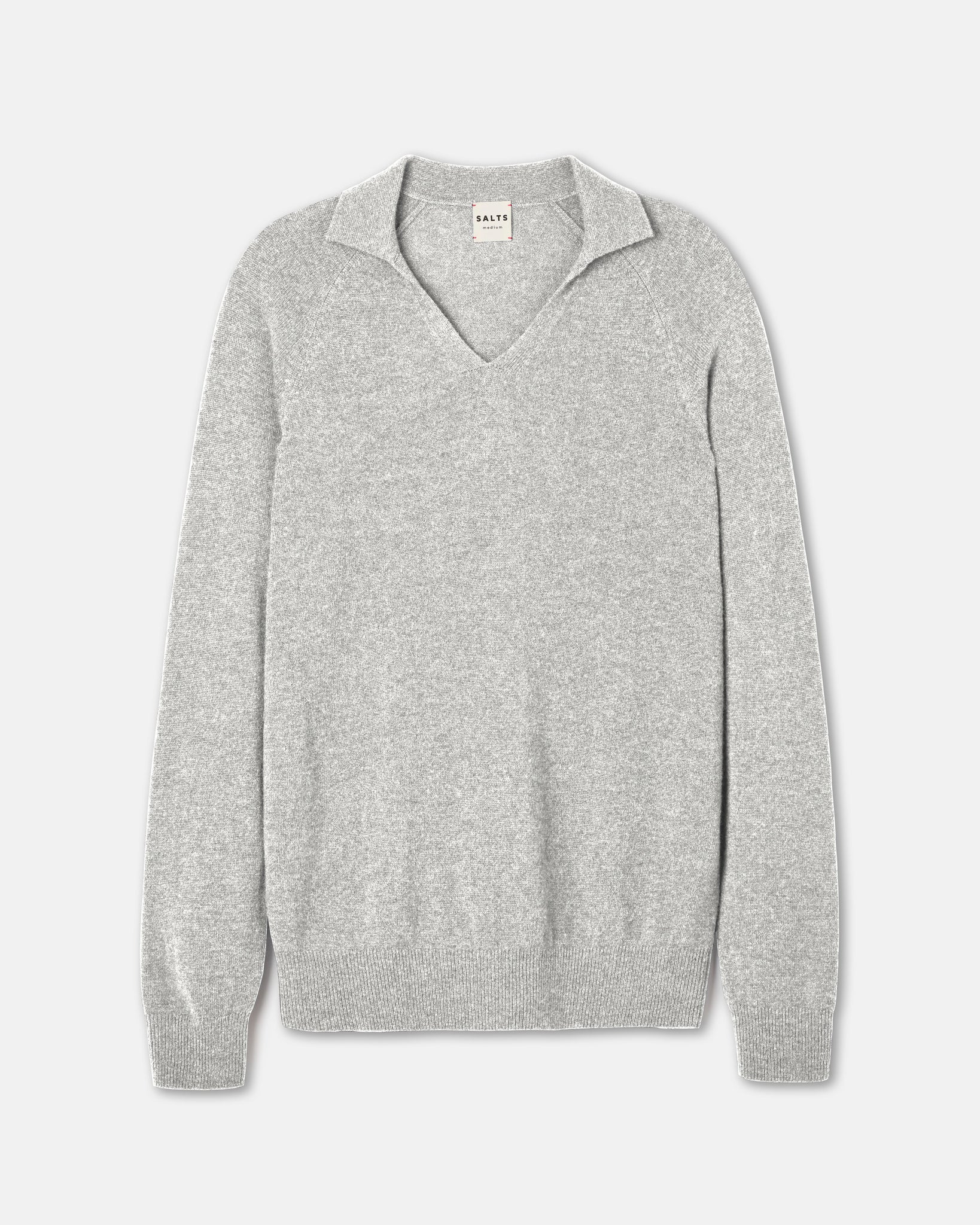 Mens and womens grey marl cashmere knitted polo sweater
