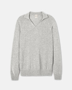 Mens and womens grey marl cashmere knitted polo sweater